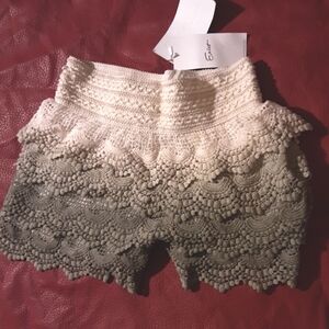 Exist Cream and Green Lace High Waist Shorts